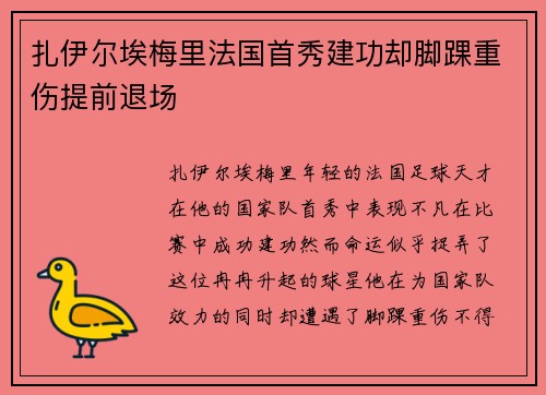 扎伊尔埃梅里法国首秀建功却脚踝重伤提前退场
